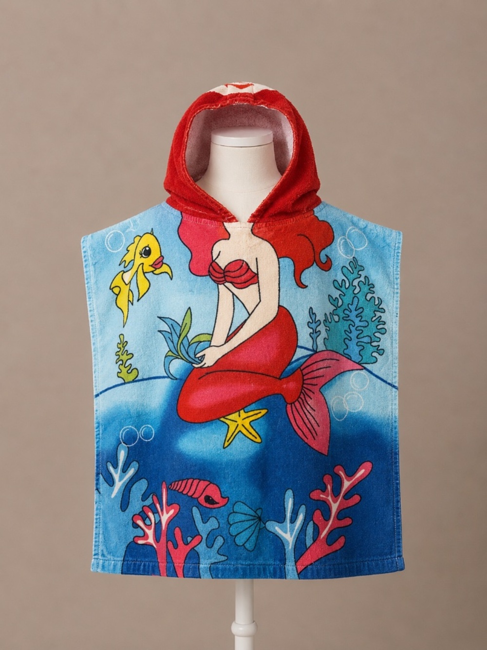 Kids Mermaid Hooded Cape Towel Blue Red Beach Pool Swim Cover Up